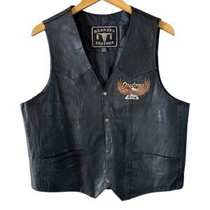 Vintage Barney's Leather Daytona 2003 Black Leather Biker Vest Size XXL Moto
